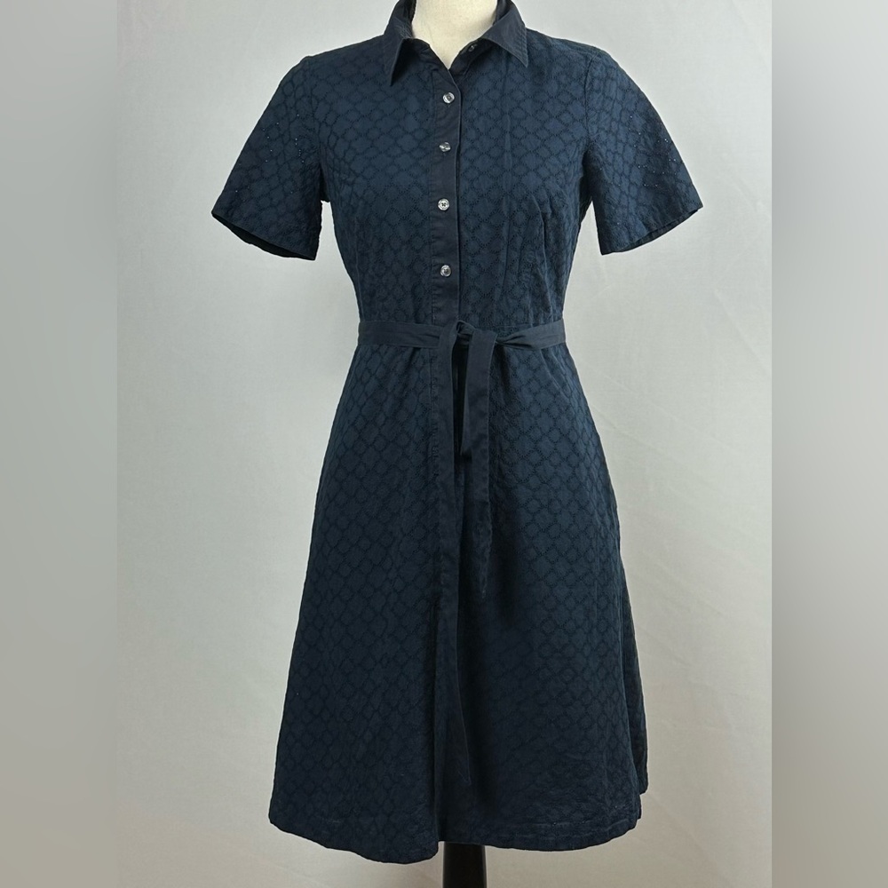 LANDS' END navy blue eyelet cotton short sleeve midi dress - size 4